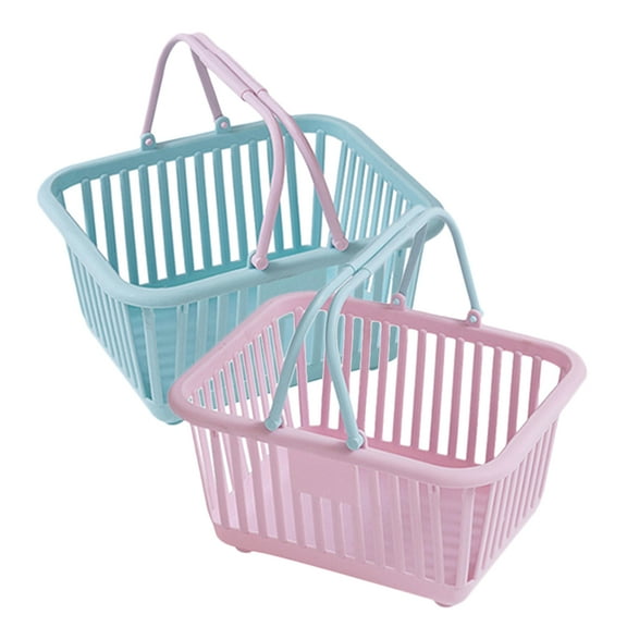 Raindrops Assorted Color Small Plastic Storage Basket with Handle for Bathroom Kitchen Pantry 2pcs