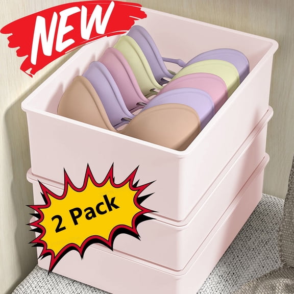 2 Pcs Storage Bins with Lids Small Plastic Storage Containers Stackable Storing Home Underwear Storage Box, Drawer Divider Compartment for Bras, Panties, & Socks, Closet Clothing Organizer, Pink