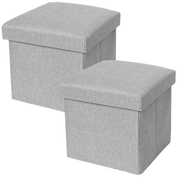 2 Pcs Storage Box, Foldable Cotton Linen Organizer Ottoman, Multi-Purpose Cube for Photos, Keepsakes, Greeting Cards, Household Items, Grey, 10 x 10 x 10 in