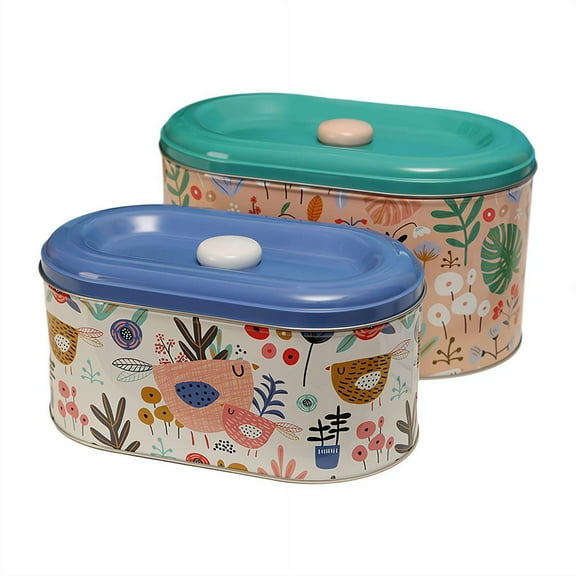 2 Pcs Storage Box with Lid, Metal Biscuit Storage Container Decorative Snack Tin Canister, Retro Storage Containers for Earring Crafting Jewely Pills Home Hooks Small Items