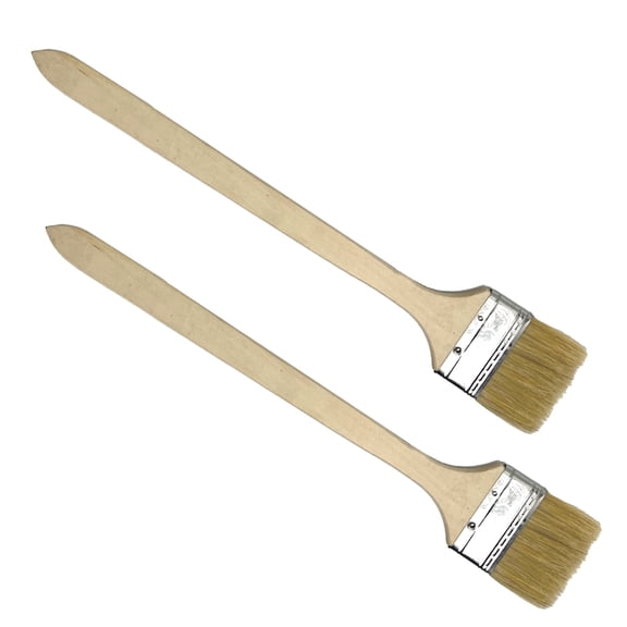 2 Pcs Household Straight Head Paint Brush Pig Hair With Long Wooden Handle,Wood Handle Metal Hoop Straight Head Paint Brush Beige White(Brush Head Width 63.5mm/2.5in)