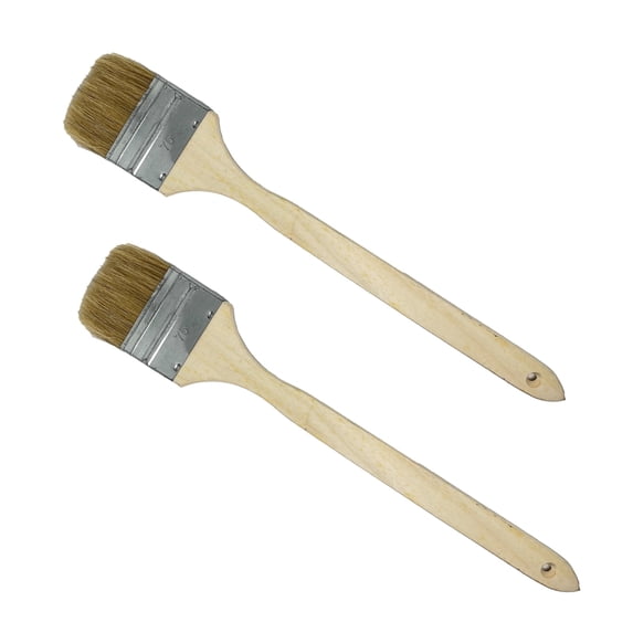 2 Pcs Household Straight Head Paint Brush Pig Hair With Long Wooden Handle,Wood Handle Metal Hoop Straight Head Paint Brush Beige White(Brush Head Width 75mm3.0in)