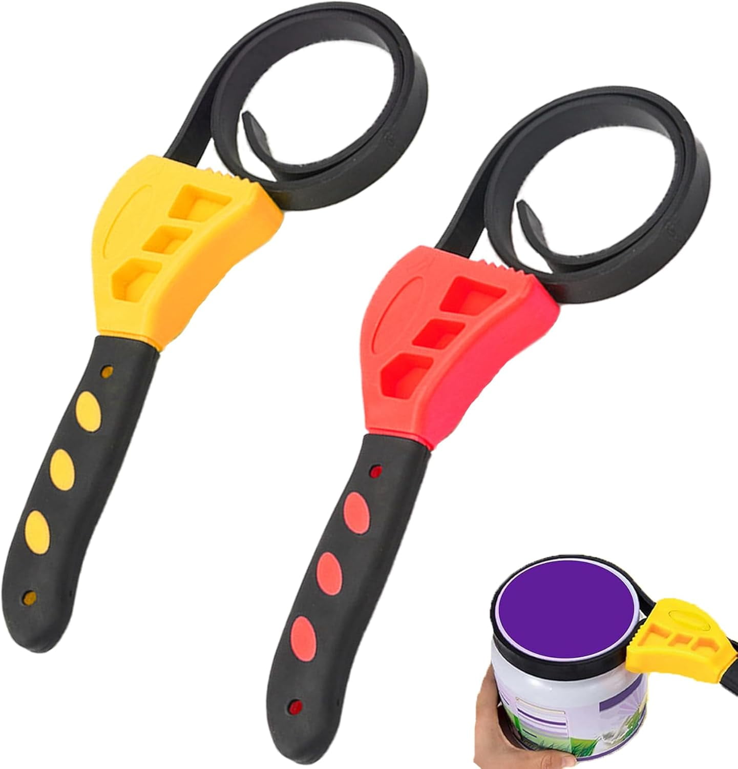 2 Pcs Strap Wrench Oil Filter Wrench Diameter 6" and 4" Rubber Strap Adjustable Wrench Opener Plumbing Sink Wrench Faucet Tool for Tight Spaces (Yellow & Red)