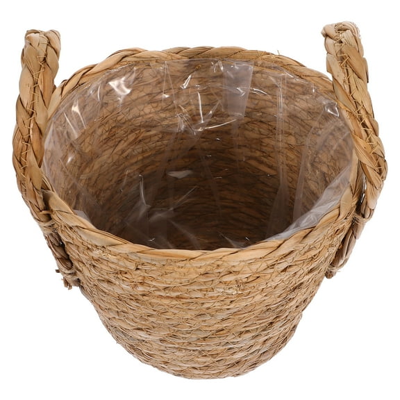 2 Pcs Straw Flower Pot Planters Wicker Plantar Flowers Khaki