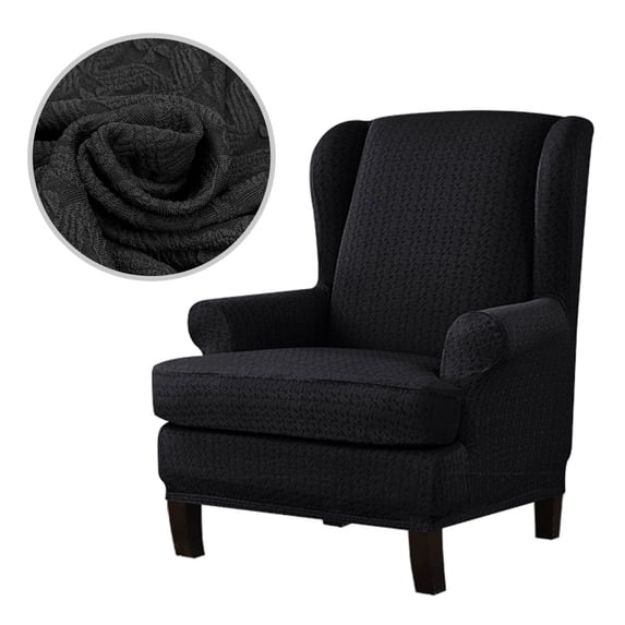 2 Pcs Stretch Wingback Chair Cover Cushion Cover Elastic Wingback Chair Slipcover Furniture Protector Couch Polyester and Spandex Upgrade Water Stain Resistant Black/Grey