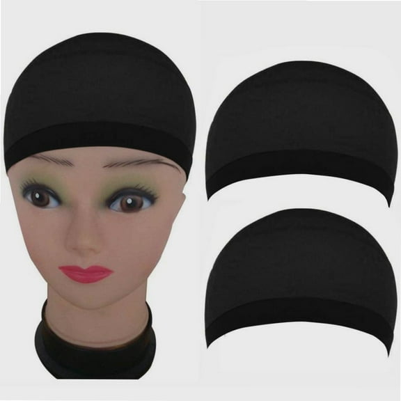 2 Pcs Stretchy Nylon Wig Caps, Brown Skin Tone Wig Cap for Women, Bald Cap for Wigs, Wig Bald Cap Storage Care, Wear A Lace Through Net Cap In Front Of Wig Net (Black)