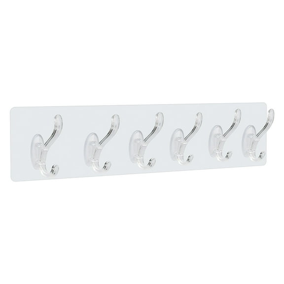 2 Pcs Strong Adhesive Wall 6 HOOKS - Transparent Multi-Purpose Hooks for Bathroom Kitchen Office - No Drill Damage-Free Hanging Organizer
