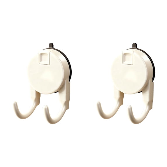 2 Pcs Strong Suction Cup Hooks for Shower, Bathroom, Kitchen, Heavy Duty Hangers for Door Wreaths, Robe, loofah, Towel, Utensils, Removable Wall Hooks for Tile, Glass, Mirror (Beige)
