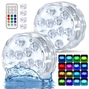 2 Pcs Submersible LED Lights with Remote Control - IP68 Waterproof Underwater Pond Lights - Battery Operated Multicolor RGB Tea Lights for Pool, Aquarium, Vase, Hot Tub, Party Decoration