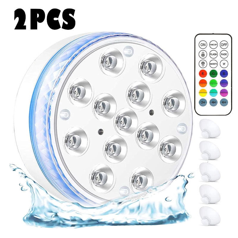2 Pcs Submersible Led Lights with Remote,LED Pool Lights for Above Ground Pools，Waterproof