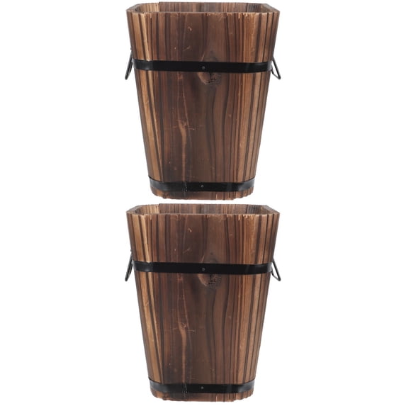 unbranded 2 pcs Wooden Flower Pot Retro Flower Holder Durable Corrosion Prevention Planter