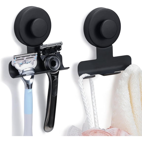 2 Pcs Suction Cup Razor and Shaver Holder for Shower Wall, Stainless Steel Reusable Suction Hook for Towel and Loofah, Damage-Free Installation