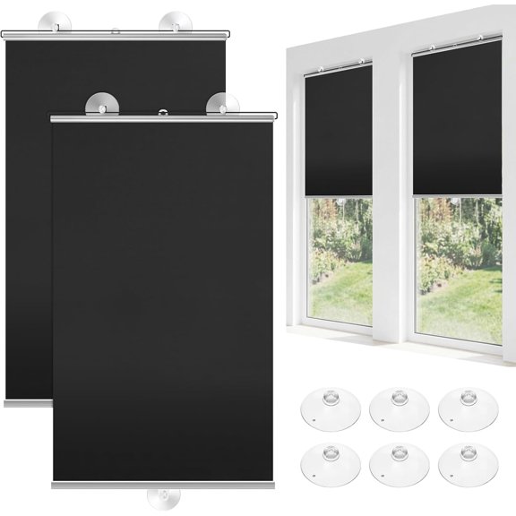 2 Pcs Suction Cup Window Roller Shades Frame, Black, 49" X 26.8"