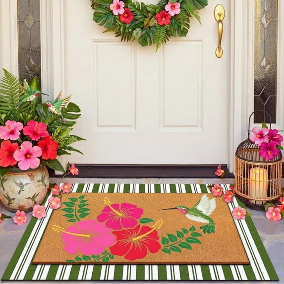 Hummingbird Welcome Mat 2 Pcs Summer Layered Doormat Set, Tropical Hummingbird Welcome Coir ...