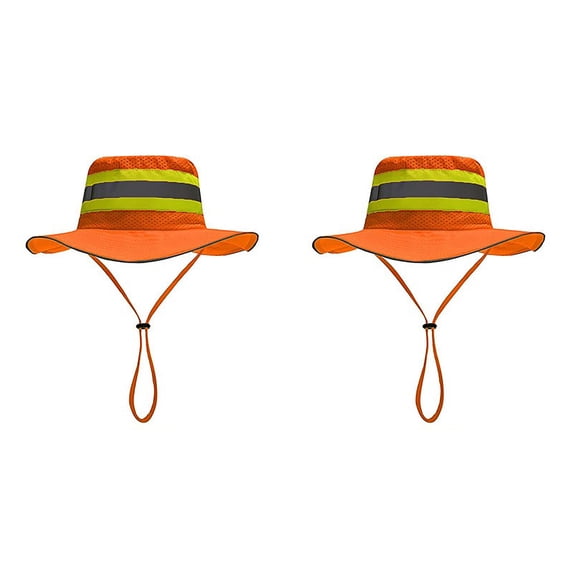 2 Pcs Summer Mesh Fishing Cap 23.62 Inch for Outdoor Safety, High Visibility Reflective Neon Bucket Hat, Wide Brim Sun Boonie Hat for Men and Women, Headwear, Red
