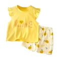 thumbnail image 1 of 2 Pcs Summer Outfits Set for Toddler Girls For 5-6Years Girls Summer New Girls School Summer Clothing Set With Cute Cartoon Pattern Yellow Gift 2PCS Set, 1 of 3