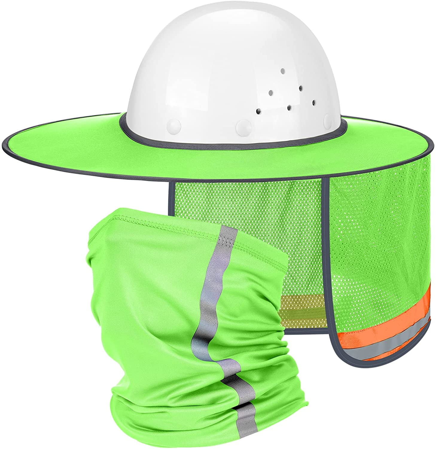 2 Pcs Sun Hard Hat Neck Protection High Visibility Full Brim Mesh Sun Protection and Neck Gaiter