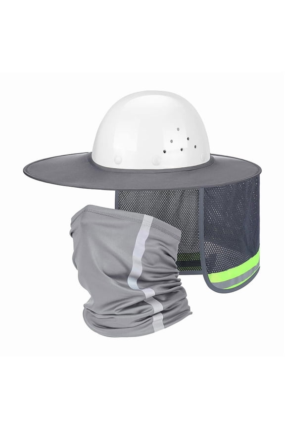 2 Pcs Sun Hard Hat Neck Protection High Visibility Full Brim Mesh Sun Protection and Neck Gaiter Bandana Face Scarf A