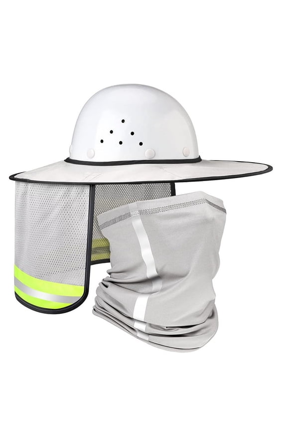 2 Pcs Sun Hard Hat Neck Protection High Visibility Full Brim Mesh Sun Protection and Neck Gaiter Bandana Face Scarf B,1 x hard hat protection 1 x neck gaiter,Light Gray