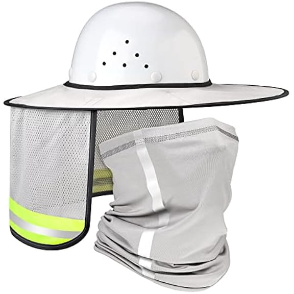 2 Pcs Sun Hard Hat Neck Protection High Visibility Full Brim Mesh Sun Protection and Neck Gaiter Bandana Face Scarf for Hard Hat Accessories, Reflective (Dusty Grey)