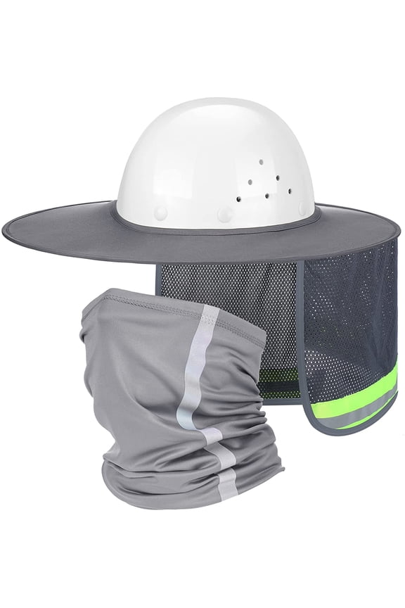 2 Pcs Sun Hard Hat Neck Protection High Visibility Full Brim Mesh Sun Protection and Neck Gaiter Bandana Face Scarf for Hard Hat Accessories, Reflective (Grey)