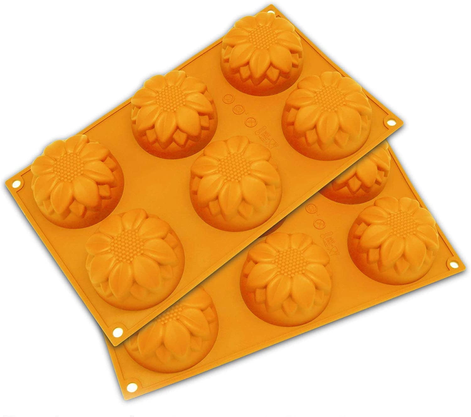 2 Pcs Sunflower 6-Cavity Silicone Soap Mold for Handmade DIY Cake Chocolate Cupcake Biscuit Bread Muffin Candle Ice Cube Making Mould