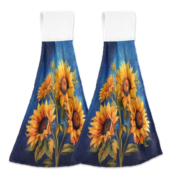 2 Pcs Sunflower Bouquet Kitchen Hand Towels with Hanging Loops Absorbent Soft Fast Drying Decor Bath Towels