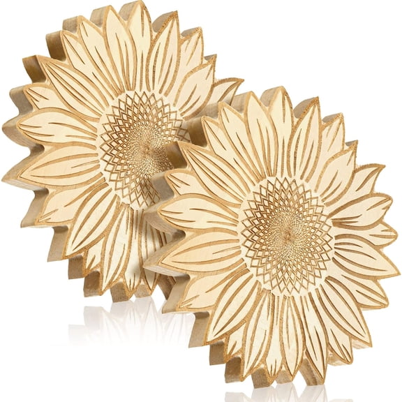 2 Pcs Sunflower Wooden Trivets for Hot Dishes Non Slip Heat Resistant Wood Trivet Mat Table and Kitchen Countertop Decor Dining Table Hot Pot Holder Sturdy Pads for Pots Pans, 6 Inches