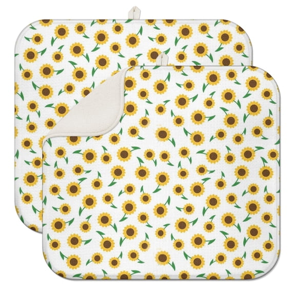 2 Pcs Sunflowers Dish Drying Mat - 16 X 18 Inch Floral Absorbent Microfiber Kitchen Counter Mat – Quick-Dry Dish Rack Alternative, Dish Drying Pad for Dishes, Cups, Utensils, Pots & Pans