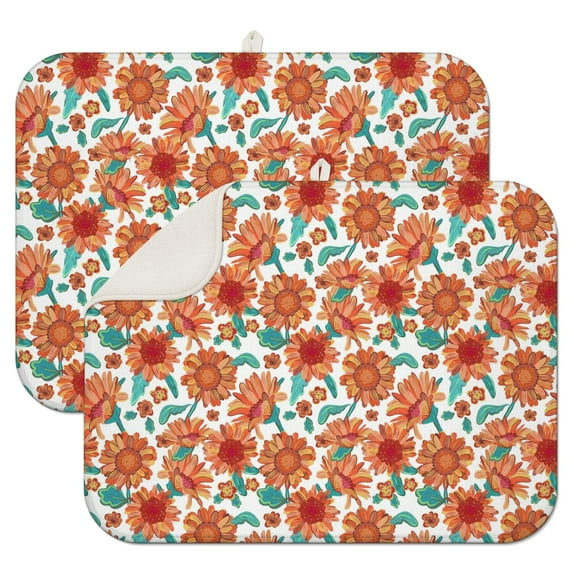 2 Pcs Sunflowers Dish Drying Mat - 18 X 24 Inch Floral Absorbent Microfiber Kitchen Counter Mat – Quick-Dry Dish Rack Alternative, Dish Drying Pad for Dishes, Cups, Utensils, Pots & Pans