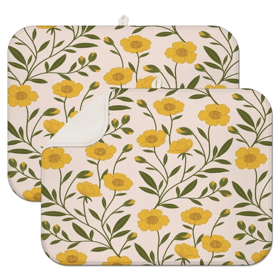 2 Pcs Sunflowers Dish Drying Mat - 18 X 24 Inch Floral Absorbent Microfiber Kitchen Counter Mat – Quick-Dry Dish Rack Alternative, Dish Drying Pad for Dishes, Cups, Utensils, Pots & Pans