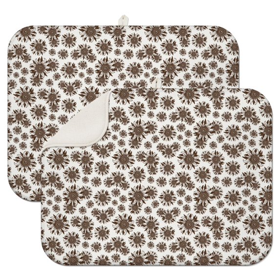 2 Pcs Sunflowers Dish Drying Mat - 18 X 24 Inch Floral Absorbent Microfiber Kitchen Counter Mat – Quick-Dry Dish Rack Alternative, Dish Drying Pad for Dishes, Cups, Utensils, Pots & Pans