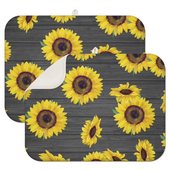 2 Pcs Sunflowers Dish Drying Mat - 18 X 24 Inch Floral Absorbent Microfiber Kitchen Counter Mat – Quick-Dry Dish Rack Alternative, Dish Drying Pad for Dishes, Cups, Utensils, Pots & Pans