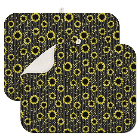 2 Pcs Sunflowers Dish Drying Mat - 18 X 24 Inch Floral Absorbent Microfiber Kitchen Counter Mat – Quick-Dry Dish Rack Alternative, Dish Drying Pad for Dishes, Cups, Utensils, Pots & Pans