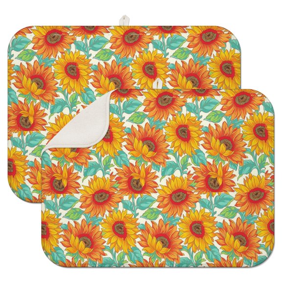 2 Pcs Sunflowers Dish Drying Mat - 18 X 24 Inch Floral Absorbent Microfiber Kitchen Counter Mat – Quick-Dry Dish Rack Alternative, Dish Drying Pad for Dishes, Cups, Utensils, Pots & Pans