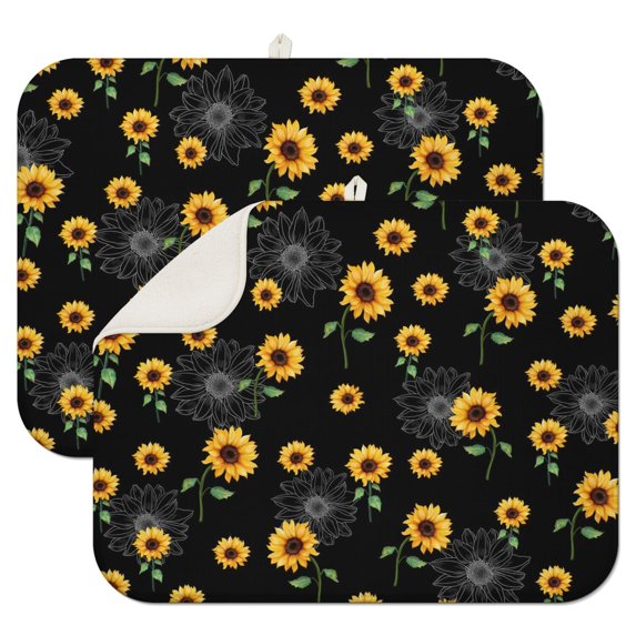 2 Pcs Sunflowers Dish Drying Mat - 18 X 24 Inch Floral Absorbent Microfiber Kitchen Counter Mat – Quick-Dry Dish Rack Alternative, Dish Drying Pad for Dishes, Cups, Utensils, Pots & Pans