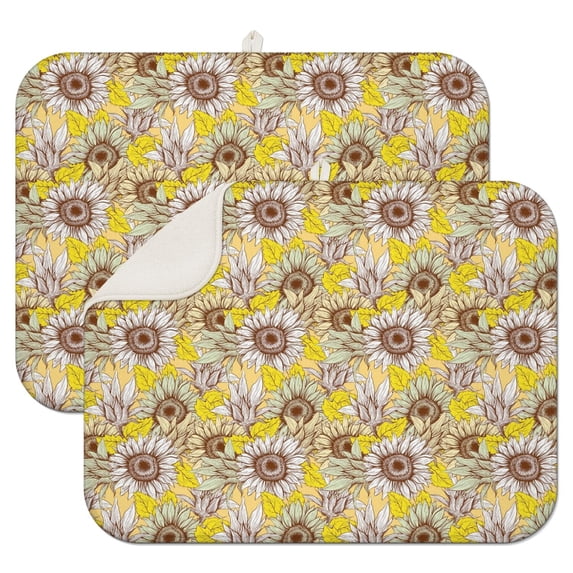 2 Pcs Sunflowers Dish Drying Mat - 18 X 24 Inch Floral Absorbent Microfiber Kitchen Counter Mat – Quick-Dry Dish Rack Alternative, Dish Drying Pad for Dishes, Cups, Utensils, Pots & Pans
