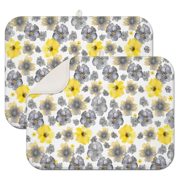 2 Pcs Sunflowers Dish Drying Mat - 18 X 24 Inch Floral Absorbent Microfiber Kitchen Counter Mat – Quick-Dry Dish Rack Alternative, Dish Drying Pad for Dishes, Cups, Utensils, Pots & Pans