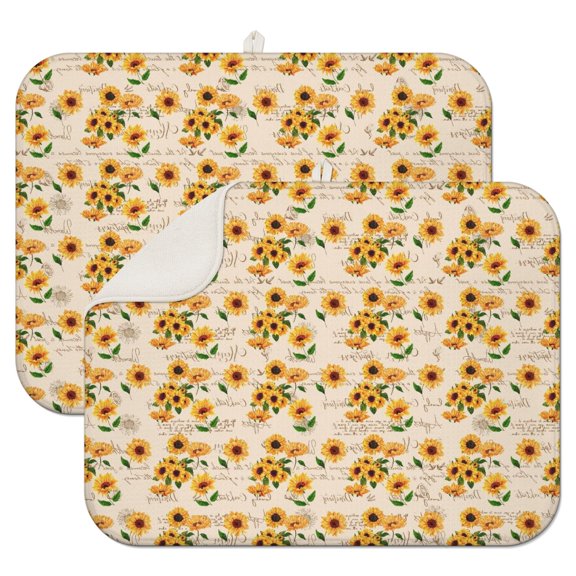 2 Pcs Sunflowers Dish Drying Mat - 18 X 24 Inch Floral Absorbent Microfiber Kitchen Counter Mat – Quick-Dry Dish Rack Alternative, Dish Drying Pad for Dishes, Cups, Utensils, Pots & Pans