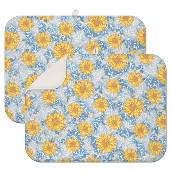 2 Pcs Sunflowers Dish Drying Mat - 18 X 24 Inch Floral Absorbent Microfiber Kitchen Counter Mat – Quick-Dry Dish Rack Alternative, Dish Drying Pad for Dishes, Cups, Utensils, Pots & Pans