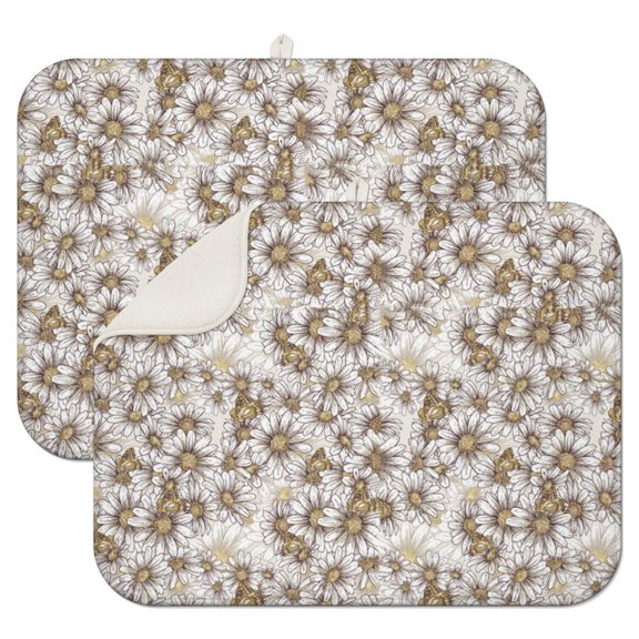 2 Pcs Sunflowers Dish Drying Mat - 18 X 24 Inch Floral Absorbent Microfiber Kitchen Counter Mat – Quick-Dry Dish Rack Alternative, Dish Drying Pad for Dishes, Cups, Utensils, Pots & Pans