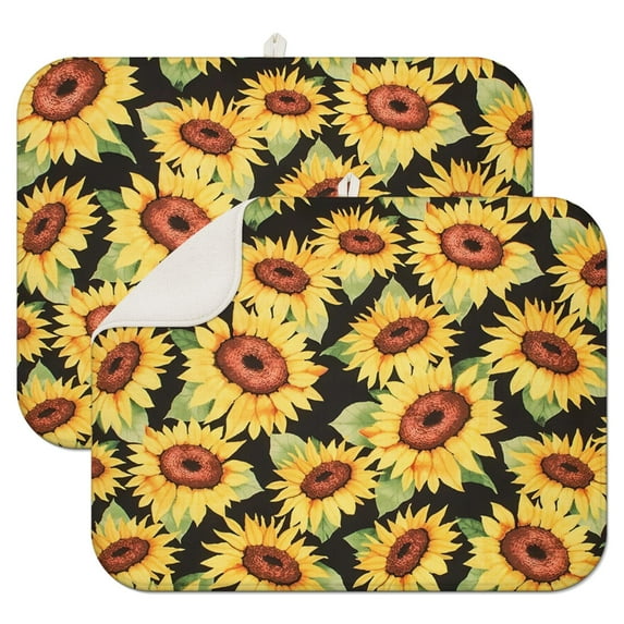 2 Pcs Sunflowers Dish Drying Mat - 18 X 24 Inch Floral Absorbent Microfiber Kitchen Counter Mat – Quick-Dry Dish Rack Alternative, Dish Drying Pad for Dishes, Cups, Utensils, Pots & Pans