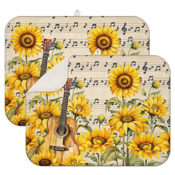 2 Pcs Sunflowers Dish Drying Mat - 18 X 24 Inch Floral Absorbent Microfiber Kitchen Counter Mat – Quick-Dry Dish Rack Alternative, Dish Drying Pad for Dishes, Cups, Utensils, Pots & Pans