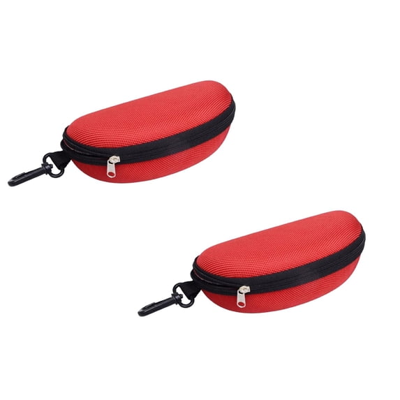 2 Pcs Sunglasses Case Large Waterproof Eyeglasses Case Cleaning Cloth Zipper Hard Shell Sunglasses Case and Eyeglasses Case Portable Travel Glasses Case with Plastic Hook, 6.69"x2.36"x3.15", Red