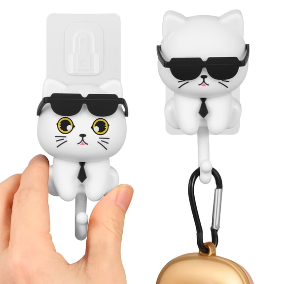 2 Pcs Sunglasses Cat Hook for Wall Sticky Decorative Key Hook Suitable for Bathroom Kitchen and Bedroom for Hanging Key Coat Towel Scarf Bag
