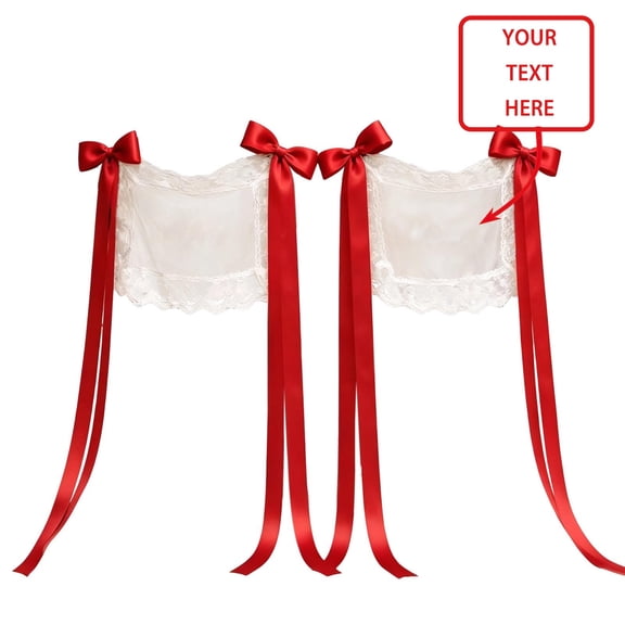 2 Pcs Sweetheart Table Chair Decor 17.72 x 13 Inch Set of 2 for Reception Photos, Personalized Just Married Lace Wedding Signs, Custom Sheer Mr and Mrs Chair Cover for Bride and Groom Ceremony, Red