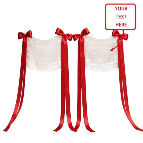 2 Pcs Sweetheart Table Chair Decor 17.72 x 13 Inch Set of 2 for Reception Photos, Personalized Just Married Lace Wedding Signs, Custom Sheer Mr and Mrs Chair Cover for Bride and Groom Ceremony, Red