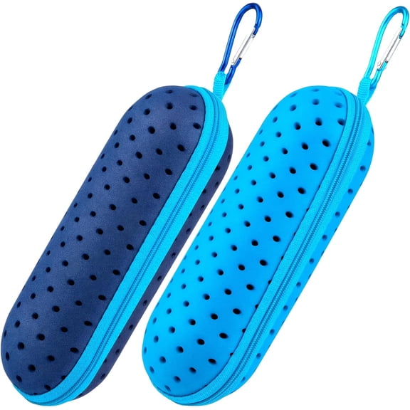 2 Pcs Swim Goggle Case for Swimming Goggles, Silicone Protective Cases for Swim Goggles with Drain Holes, Lake Blue Zipper Swimming and Sunglasses Case