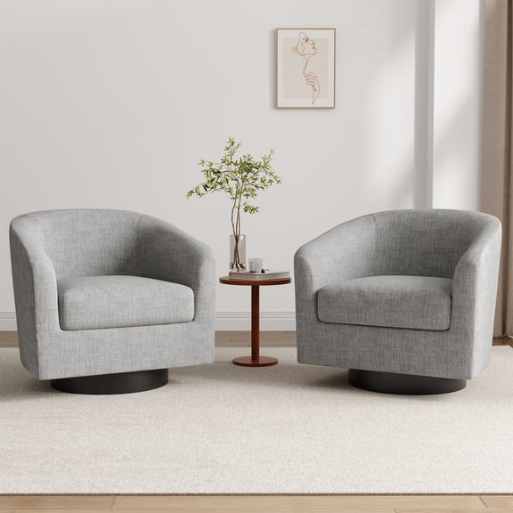 2 Pcs Swivel Accent Chair for Living Room Barrel Swivel Arm Chair, Modern Upholstered Barrel Club Chair-Light Gray