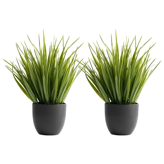 2 Pcs Tabletop Artificial Grass Plants, Height 7.9 in / 20 cm Decorative Faux Greenery Plant, Potted Black Pots, Plastic Artificial Grass Plants for Indoor Outdoor Decor